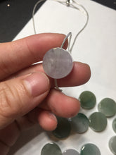 Load image into Gallery viewer, 100% Natural type A icy watery light green/purple/gary Jadeite Jade round cake  pendant group F151
