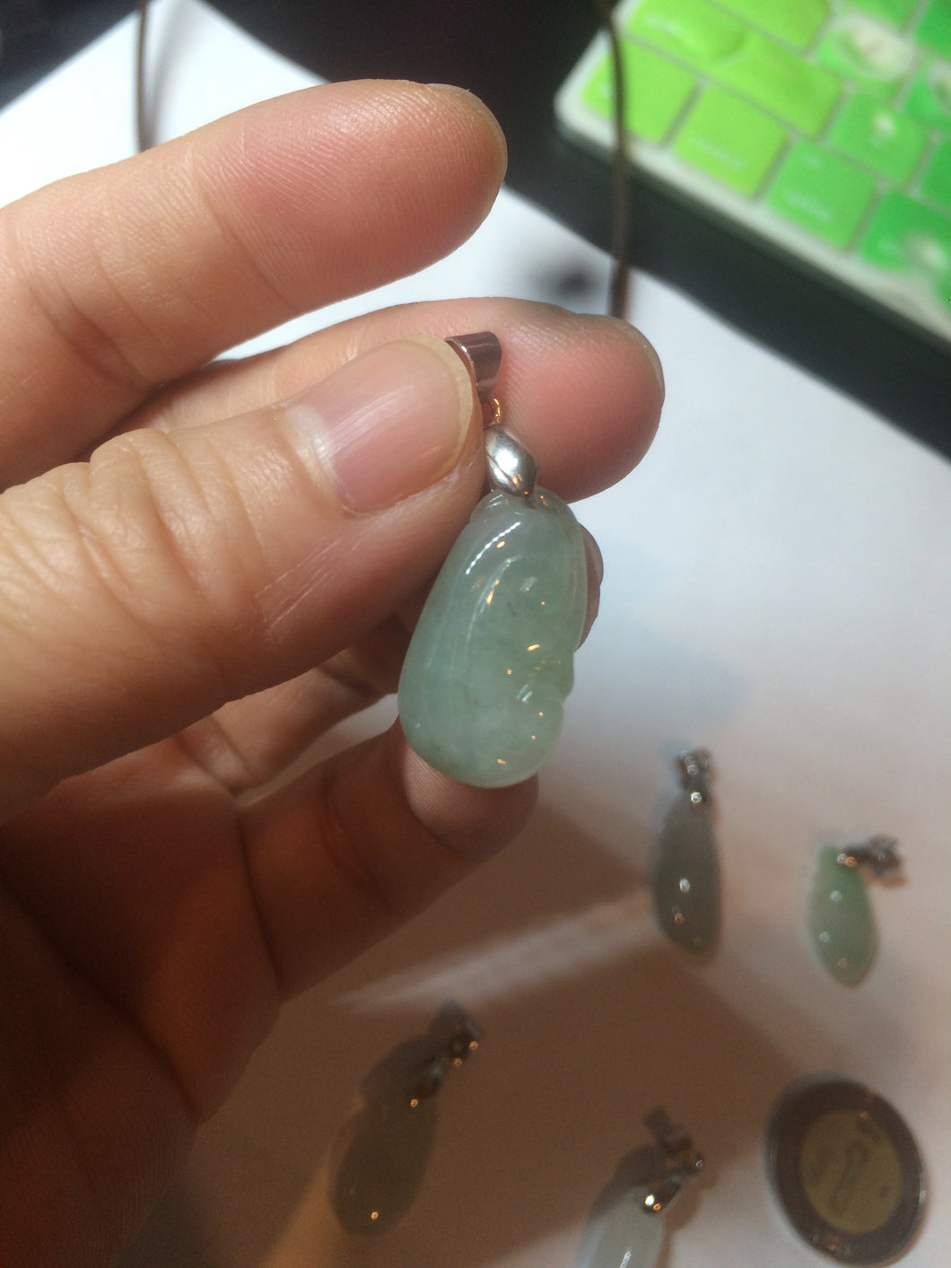 100% Natural type A icy watery green Jadeite Jade seashell (福贝)/melon(福瓜)/bullet  pendant BH64