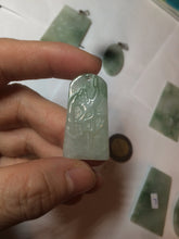 Load image into Gallery viewer, 100% Natural type A light green safe and sound pendant with the carved hieroglyph of &quot;Buddha&quot; jadeite Jade pendant group B99
