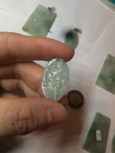 Load image into Gallery viewer, 100% Natural type A light green safe and sound pendant with the carved hieroglyph of &quot;Buddha&quot; jadeite Jade pendant group B99
