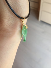 Load image into Gallery viewer, 100% Natural type A icy watery sunny green/purple Jadeite Jade safe and sound pendant AX145
