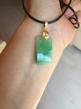 Load image into Gallery viewer, 100% Natural type A icy watery sunny green/purple Jadeite Jade safe and sound pendant AX145
