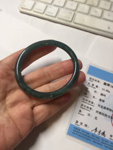 Load image into Gallery viewer, 50.5mm Certified Type A 100% Natural dark green/blue/gray Guatemala slim round cut oval Jadeite bangle BP196-2470
