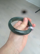 Load image into Gallery viewer, 57.5mm certified type A 100% Natural icy watery dark green/black Jadeite jade bangle AM71-1090
