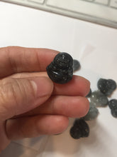 Load image into Gallery viewer, 100% Natural type A black white(Wuji 乌鸡, Shuimo 水墨) small happy Buddha (拇指佛) jadeite Jade pendant group PB44
