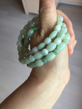 Load image into Gallery viewer, 100% natural type A icy watery light green olive shape(LU LU TONG) beads jadeite jade bracelet group BP147
