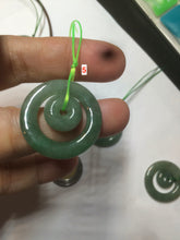 Load image into Gallery viewer, 24-25mm Type A 100% Natural icy watery green Jadeite Jade concentric circle safety Guardian ring Pendant (子母扣,同心环) F127
