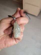 Load image into Gallery viewer, 100% natural icy watery white/dark green Magnolia flower jadeite jade pendant AF86
