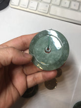 Load image into Gallery viewer, 48mm Type A 100% Natural icy dark green/gray Jadeite Jade safety Guardian donut Pendant PB195-2
