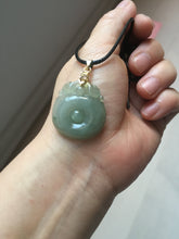 Load image into Gallery viewer, 100% Natural type A icy oily light green gray Jadeite Jade seashell (福贝)  pendant F148
