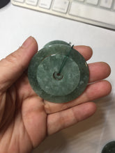 Load image into Gallery viewer, 48mm Type A 100% Natural icy dark green/gray Jadeite Jade safety Guardian donut Pendant PB195-2
