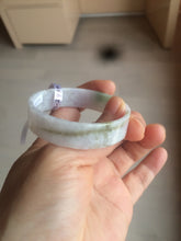 Load image into Gallery viewer, 47.5mm Certified type A 100% Natural sunny green/white/purple thin square Jadeite Jade bangle AM75-2830

