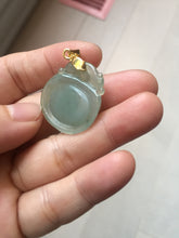 Load image into Gallery viewer, 100% Natural type A icy oily light green gray Jadeite Jade seashell (福贝)  pendant F148
