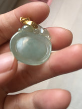 Load image into Gallery viewer, 100% Natural type A icy oily light green gray Jadeite Jade seashell (福贝)  pendant F148
