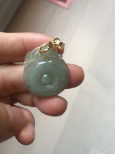 Load image into Gallery viewer, 100% Natural type A icy oily light green gray Jadeite Jade seashell (福贝)  pendant F148
