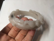 Load image into Gallery viewer, 55.5mm 100% natural light pale pink/white/beige Quartzite (Shetaicui jade) carved flowers bangle XY15
