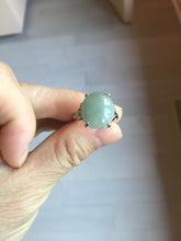 Load image into Gallery viewer, 100% natural type A icy watery light green gray four-prong jadeite jade ring BP137
