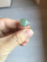 Load image into Gallery viewer, 100% natural type A icy watery light green gray four-prong jadeite jade ring BP137
