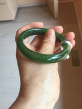 Load image into Gallery viewer, 55.5mm certified 100% Natural dark green black (碧玉) kiwi nephrite Jade bangle HF123-1578
