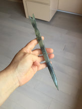 Load image into Gallery viewer, 22cm 100% Natural light green black Xiu Jade Serpentine vantage fish square style hairpin AW21
