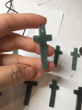 Load image into Gallery viewer, 100% Natural type A dark green/blue/black/gray Guatemala jadeite Jade Hand-held cross or cross pendant group PD93
