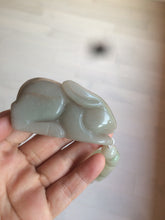 Load image into Gallery viewer, 100% Natural light green/gray/black 3D bunny Quartzite Shetaicui Jade worry stone/desk decor with chain XY94
