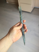 Load image into Gallery viewer, 22cm 100% Natural light green black Xiu Jade Serpentine vantage fish square style hairpin AW21
