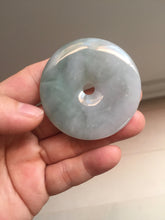 Load image into Gallery viewer, 50.2mm 100% Natural oily light green/purple/gray jadeite Jade Safety Guardian Button(donut) Pendant/worry stone F144
