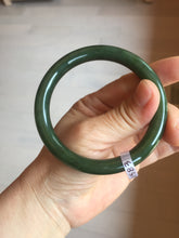 Load image into Gallery viewer, 57.2mm certified 100% Natural dark green black (碧玉) round cut nephrite Jade bangle HF124-1583
