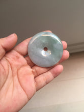 Load image into Gallery viewer, 50.2mm 100% Natural oily light green/purple/gray jadeite Jade Safety Guardian Button(donut) Pendant/worry stone F144
