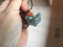 Load image into Gallery viewer, 100% natural type A dark green/gray Guatemala jadeite jade fox mask pendant necklace BP176
