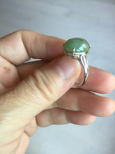 Load image into Gallery viewer, 100% natural type A green brown gray four-prong jadeite jade ring BP140
