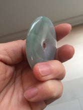 Load image into Gallery viewer, 50.2mm 100% Natural oily light green/purple/gray jadeite Jade Safety Guardian Button(donut) Pendant/worry stone F144
