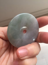 Load image into Gallery viewer, 50.2mm 100% Natural oily light green/purple/gray jadeite Jade Safety Guardian Button(donut) Pendant/worry stone F144
