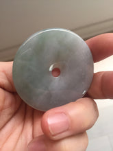 Load image into Gallery viewer, 50.2mm 100% Natural oily light green/purple/gray jadeite Jade Safety Guardian Button(donut) Pendant/worry stone F144
