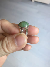 Load image into Gallery viewer, 100% natural type A green brown gray four-prong jadeite jade ring BP140
