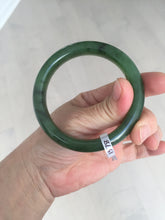 Load image into Gallery viewer, 55.5mm certified 100% Natural dark green black (碧玉) kiwi nephrite Jade bangle HF123-1578
