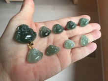 Load image into Gallery viewer, 100% Natural type A ict watery dark green(老油青) happy Buddha jadeite pendant 178
