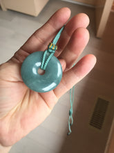 Load image into Gallery viewer, 27-33mm Type A 100% Natural dark green blue Guatemala Jadeite Safety Guardian Button donuts pendant BP179
