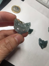 Load image into Gallery viewer, 100% natural type A dark green/gray Guatemala jadeite jade fox mask pendant necklace BP176
