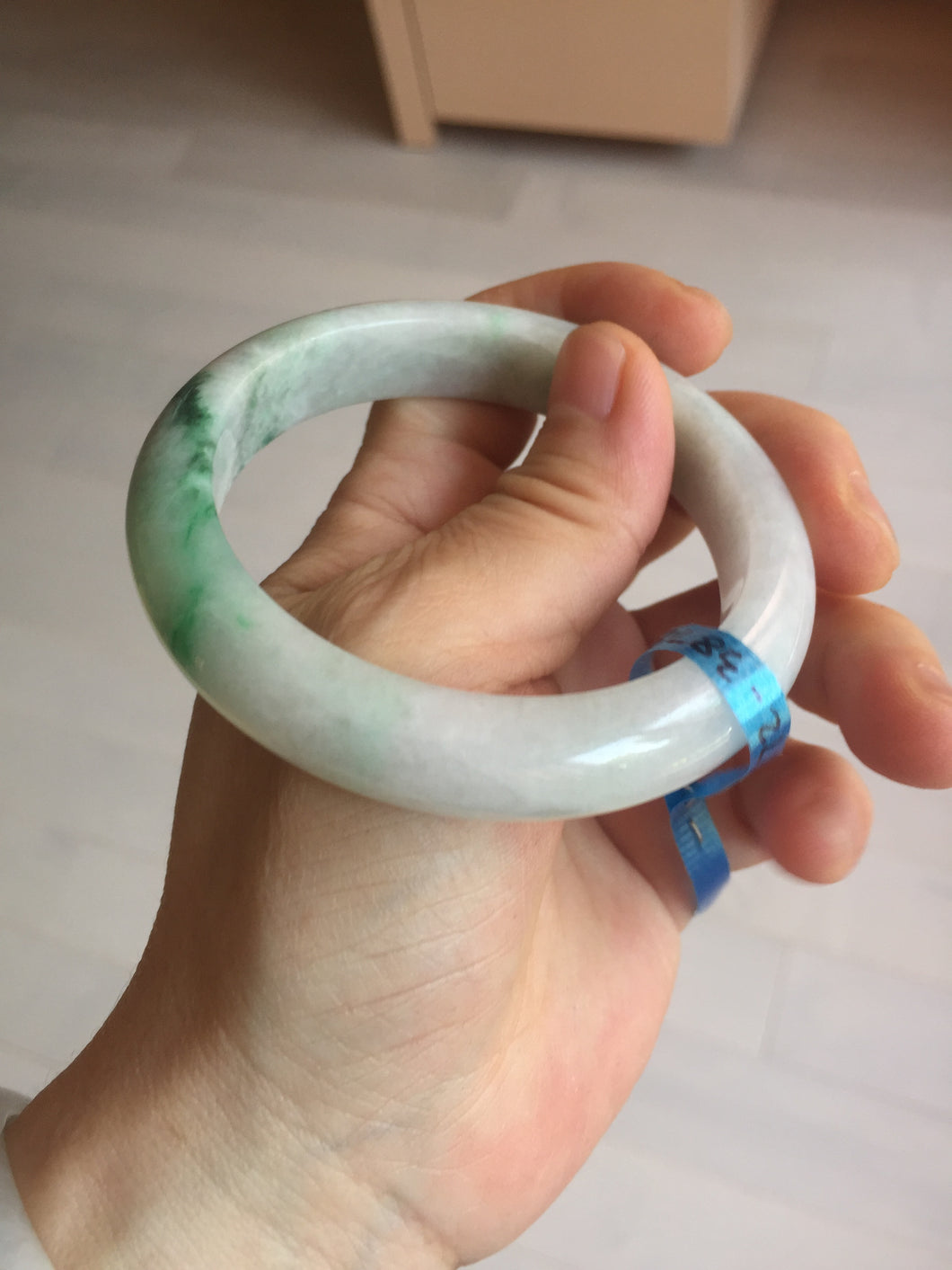 56mm certified 100% natural icy watery light white/sunny green jadeite jade bangle BN72-3878