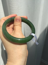 Load image into Gallery viewer, 55.5mm certified 100% Natural dark green black (碧玉) kiwi nephrite Jade bangle HF123-1578
