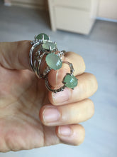 Load image into Gallery viewer, 100% natural type A icy watery green dark green four-prong jadeite jade ring group BP145
