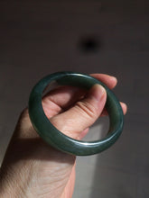 Load image into Gallery viewer, 52.5mm certified type A 100% Natural watery dark green/black oval Jadeite jade bangle BF77-1092
