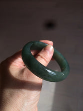 Load image into Gallery viewer, 52.5mm certified type A 100% Natural watery dark green/black oval Jadeite jade bangle BF77-1092
