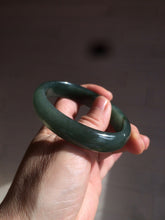 Load image into Gallery viewer, 52.5mm certified type A 100% Natural watery dark green/black oval Jadeite jade bangle BF77-1092
