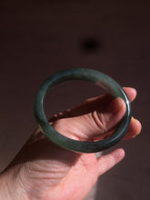 Load image into Gallery viewer, 52.5mm certified type A 100% Natural watery dark green/black oval Jadeite jade bangle BF77-1092
