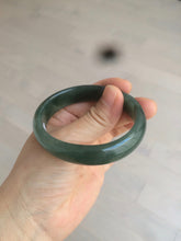 Load image into Gallery viewer, 52.5mm certified type A 100% Natural watery dark green/black oval Jadeite jade bangle BF77-1092
