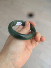 Load image into Gallery viewer, 52.5mm certified type A 100% Natural watery dark green/black oval Jadeite jade bangle BF77-1092
