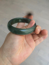 Load image into Gallery viewer, 52.5mm certified type A 100% Natural watery dark green/black oval Jadeite jade bangle BF77-1092
